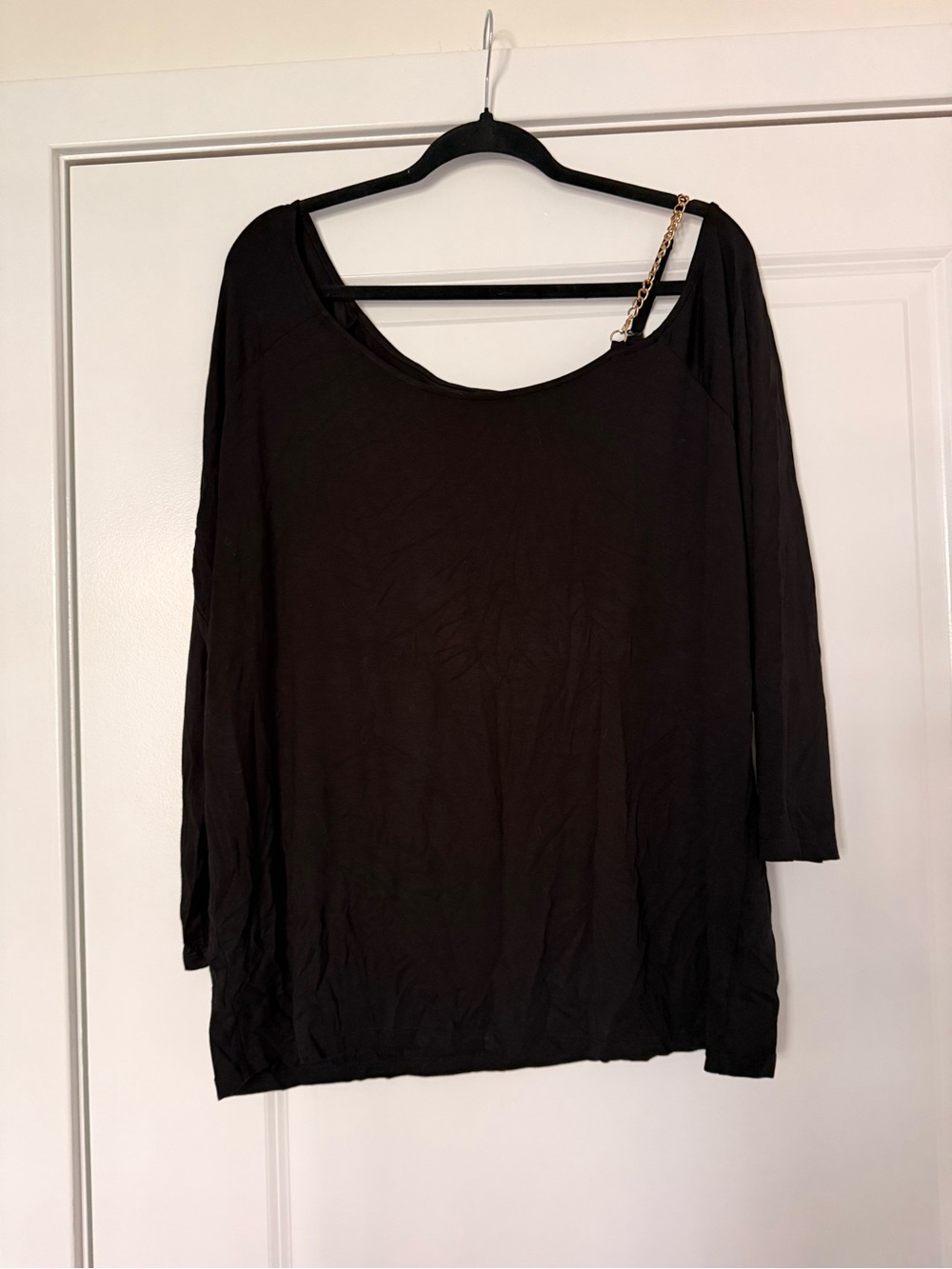 torrid Black Long Sleeve Boatneck Top with Gold Chain Strap